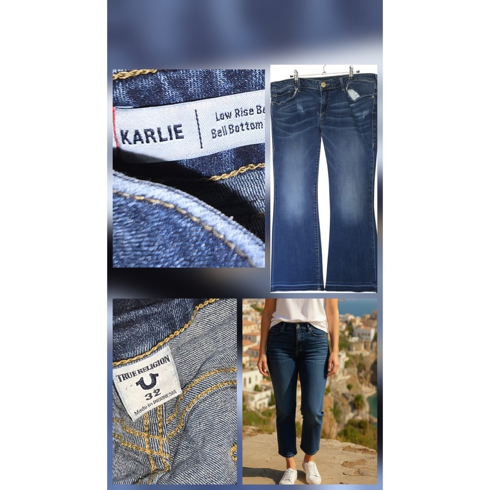 TRUE RELIGION Crop Karlie Y2K Low Rise‎ Bell Flare Tall Women's Jeans Size 32x26